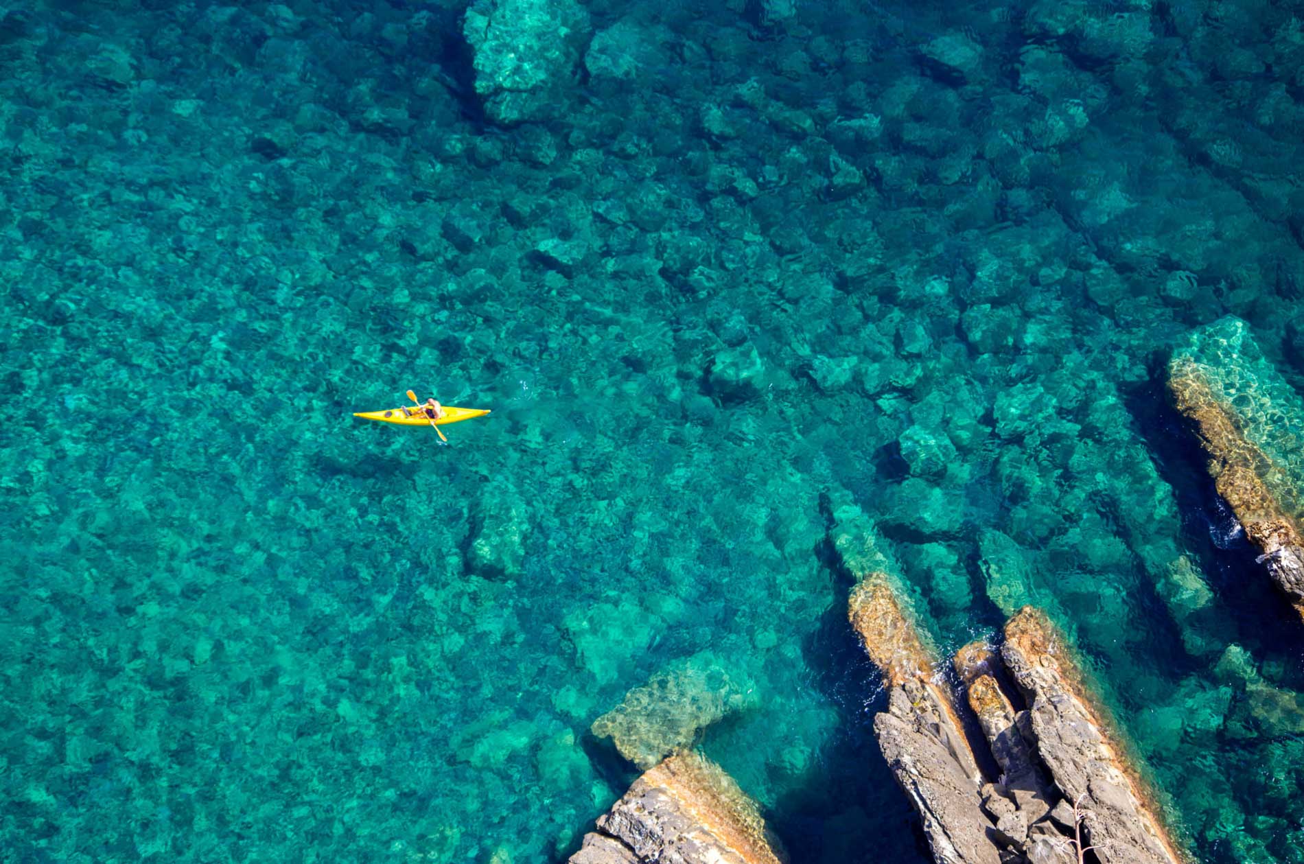 Top,View,Of,Kayak,Boat,Oin,Shallow,Turquoise,Water,Of